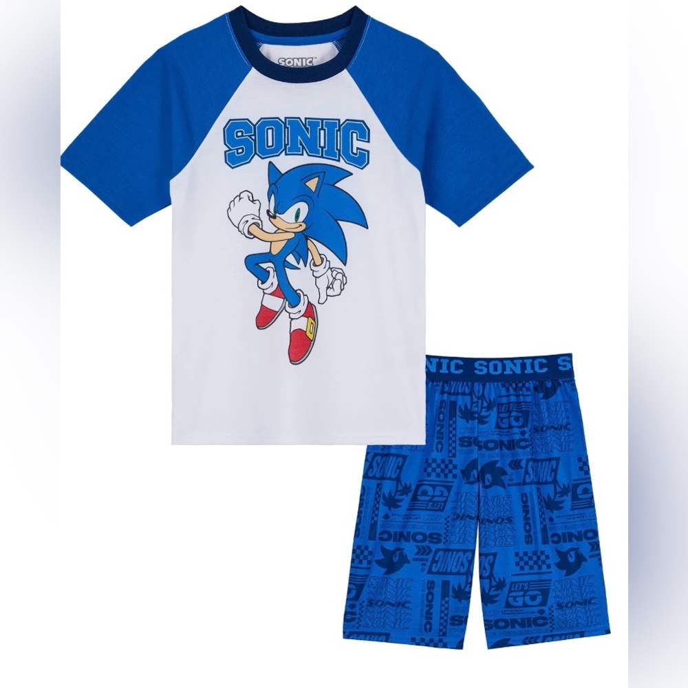 NWT Sonic The Hedgehog Boys 2 Piece Pajama Set XS 4/5 Blue Sleepwear